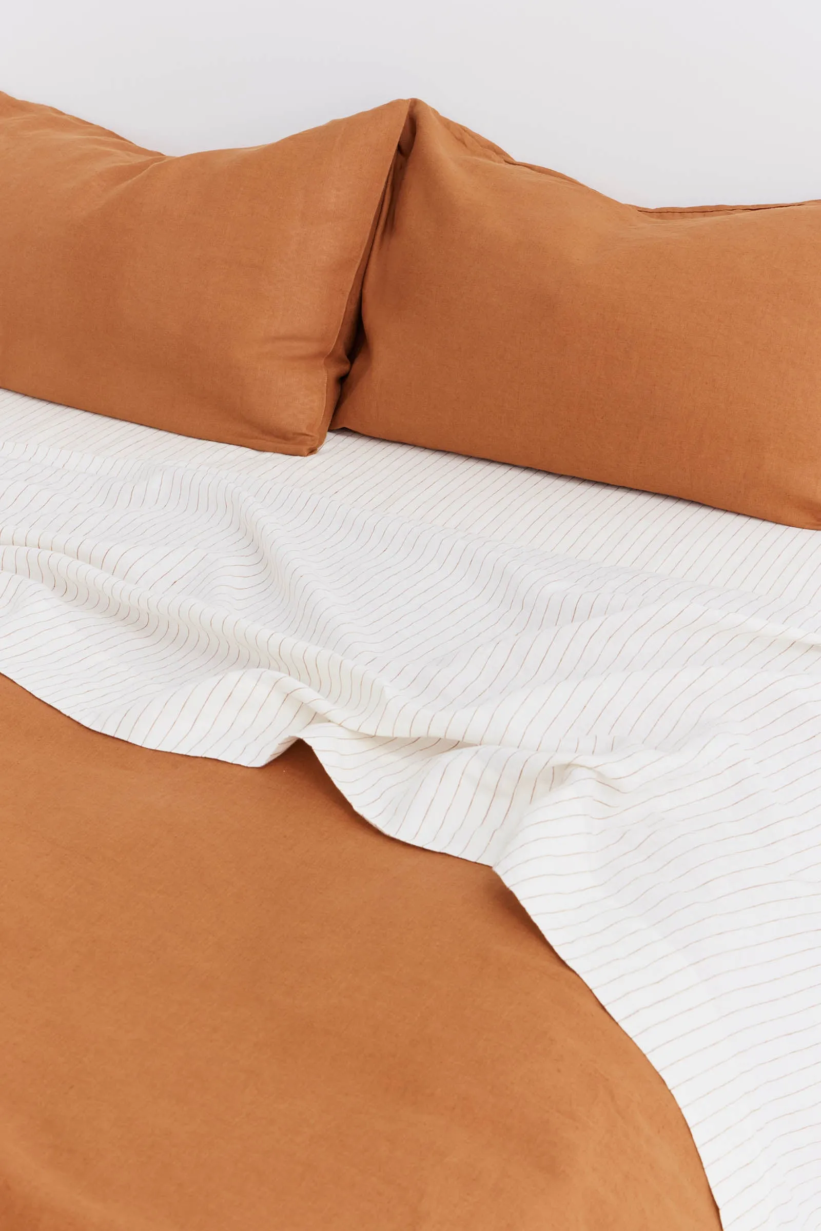 Pinstripe Linen Flat Sheet Tobacco