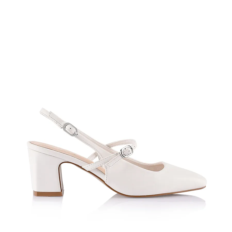 Lolita Slingback Block Heels - Chalk White