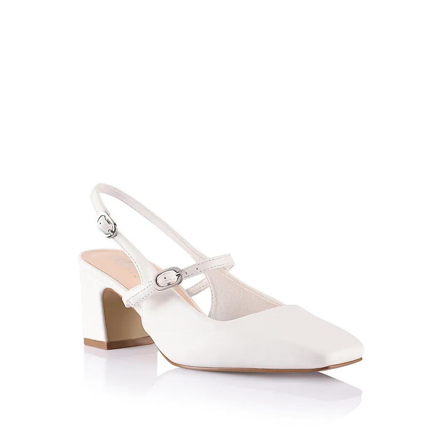 Lolita Slingback Block Heels - Chalk White