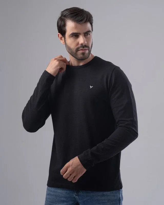 Slim Fit Long Sleeve T-Shirt in Black