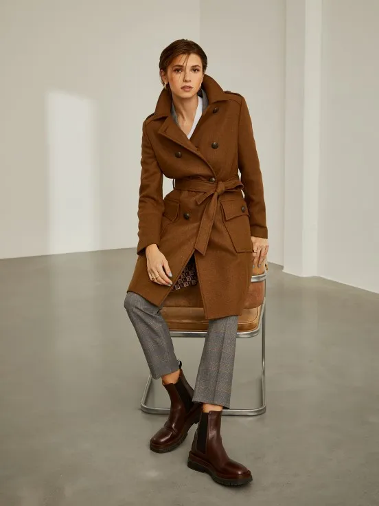 Long wool overcoat with belt