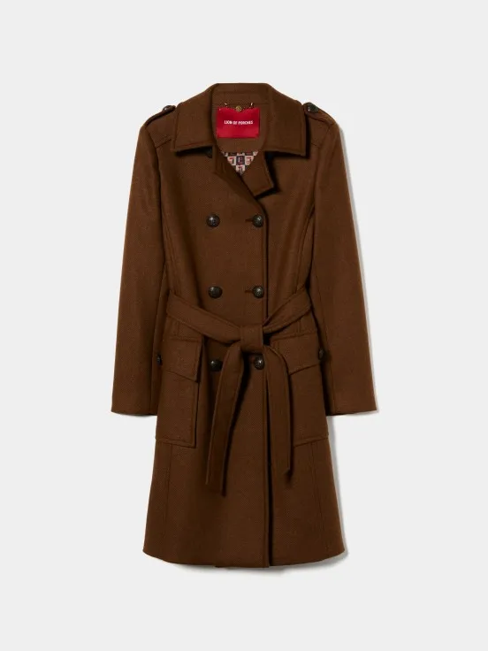 Long wool overcoat with belt