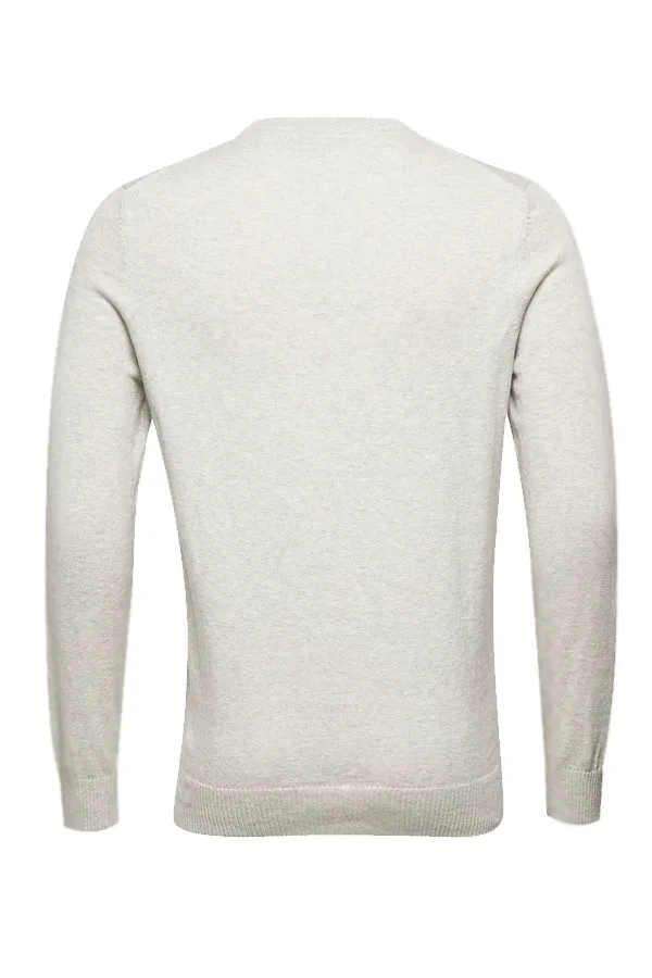 Lyle & Scott Merino Crew Knit in Light Grey Marl