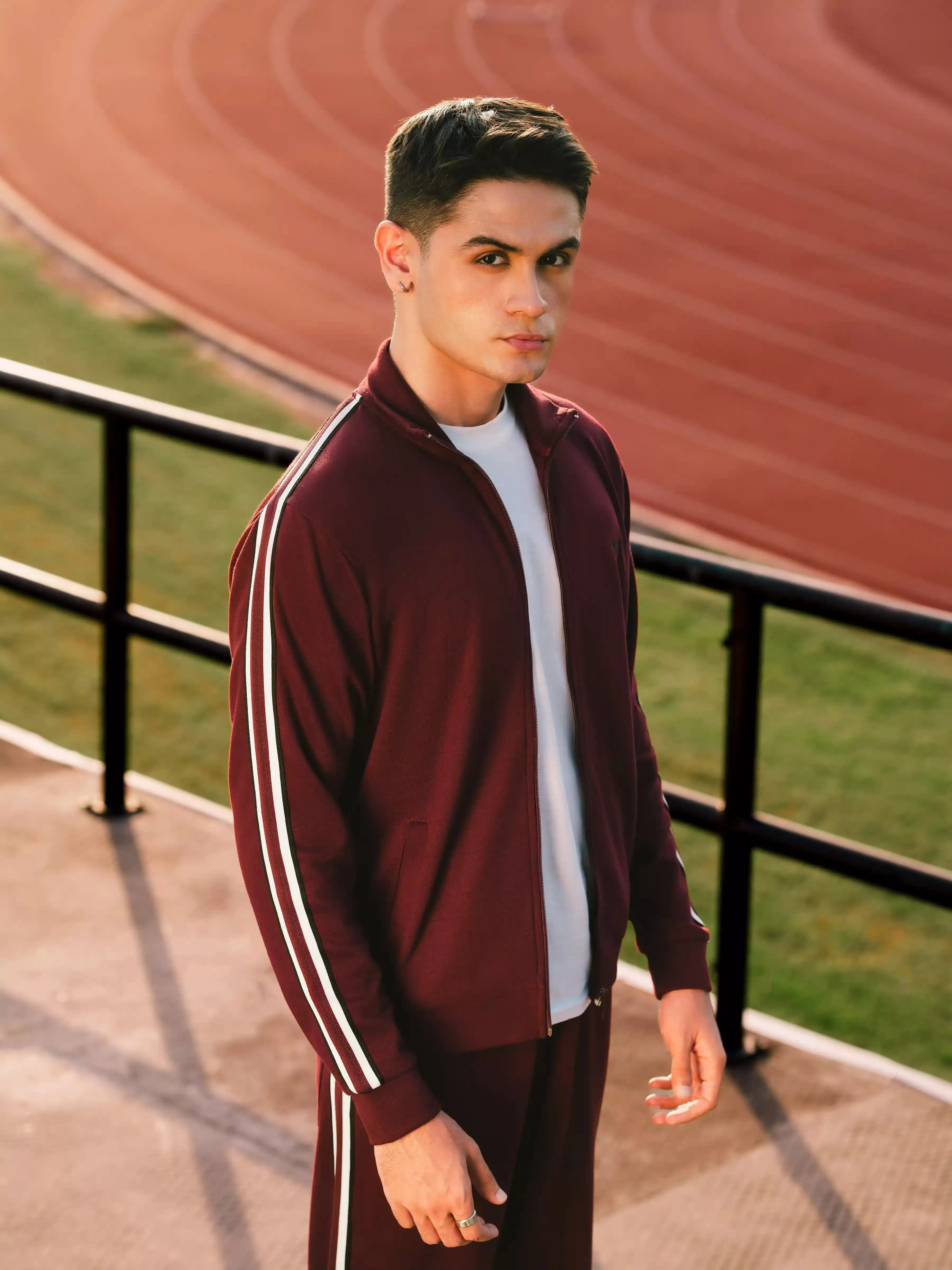 Maroon Mock Neck Zipper Jacket | Tracksuit - FMTTKS24-008