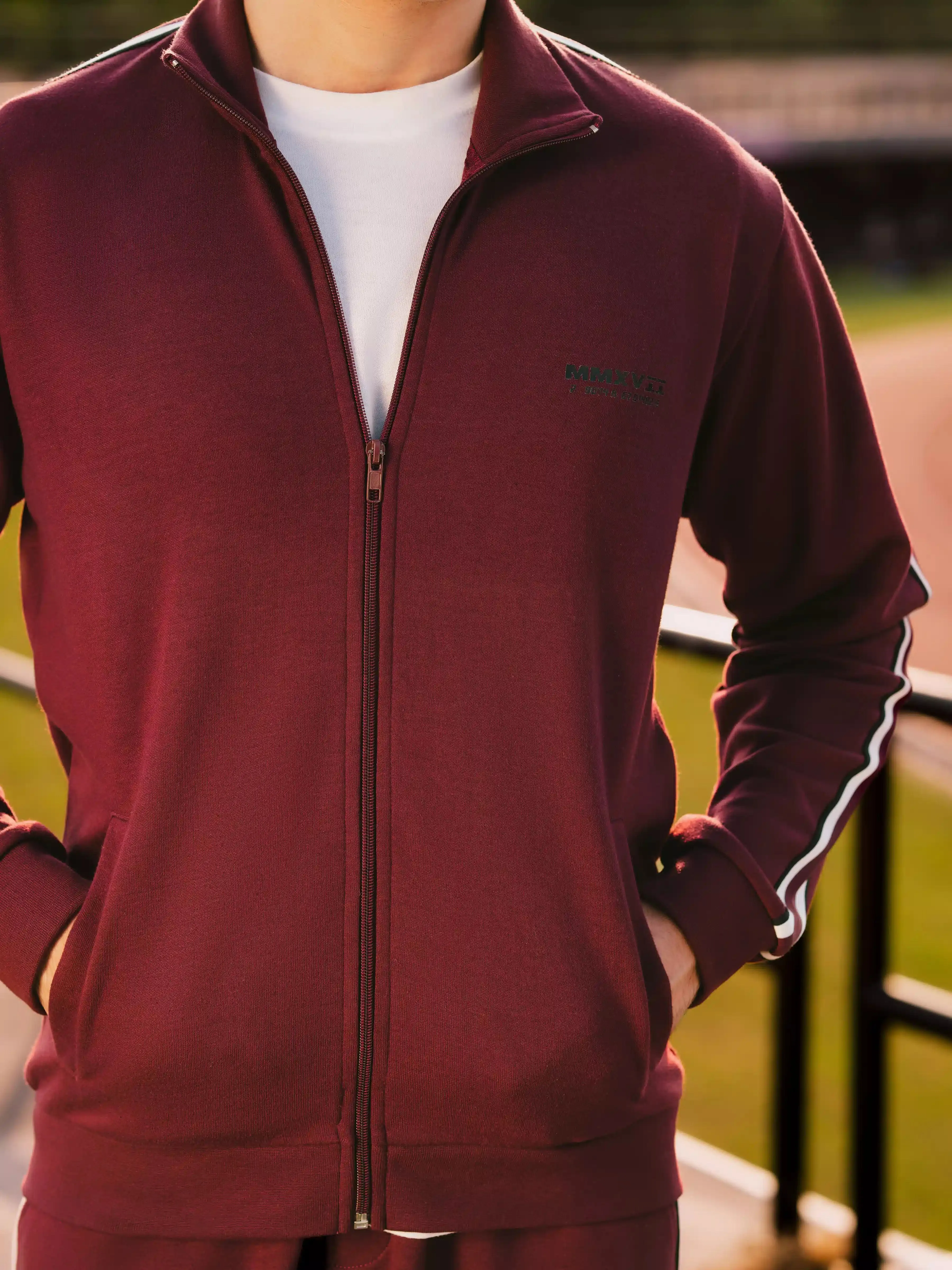 Maroon Mock Neck Zipper Jacket | Tracksuit - FMTTKS24-008