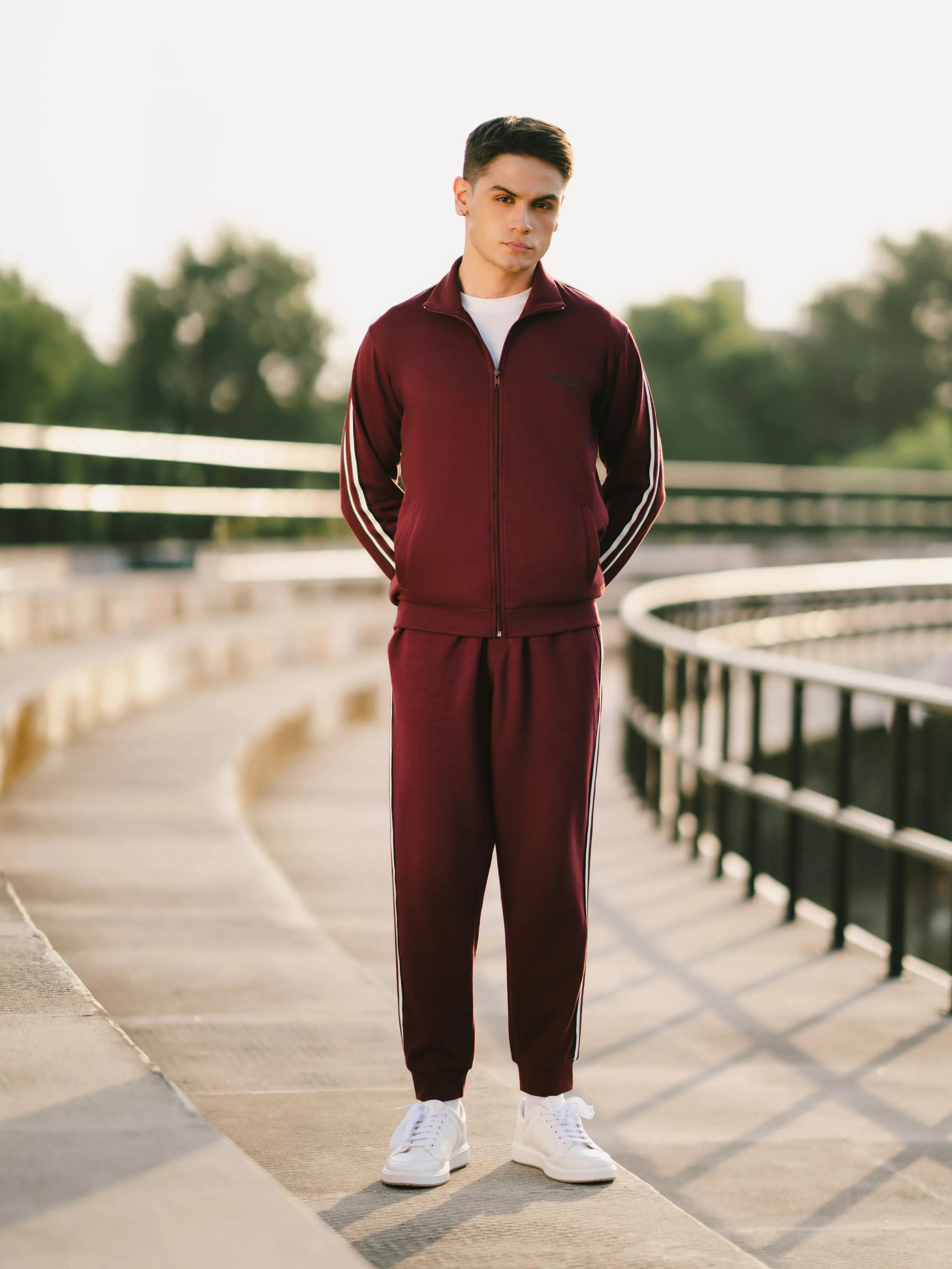 Maroon Mock Neck Zipper Jacket | Tracksuit - FMTTKS24-008