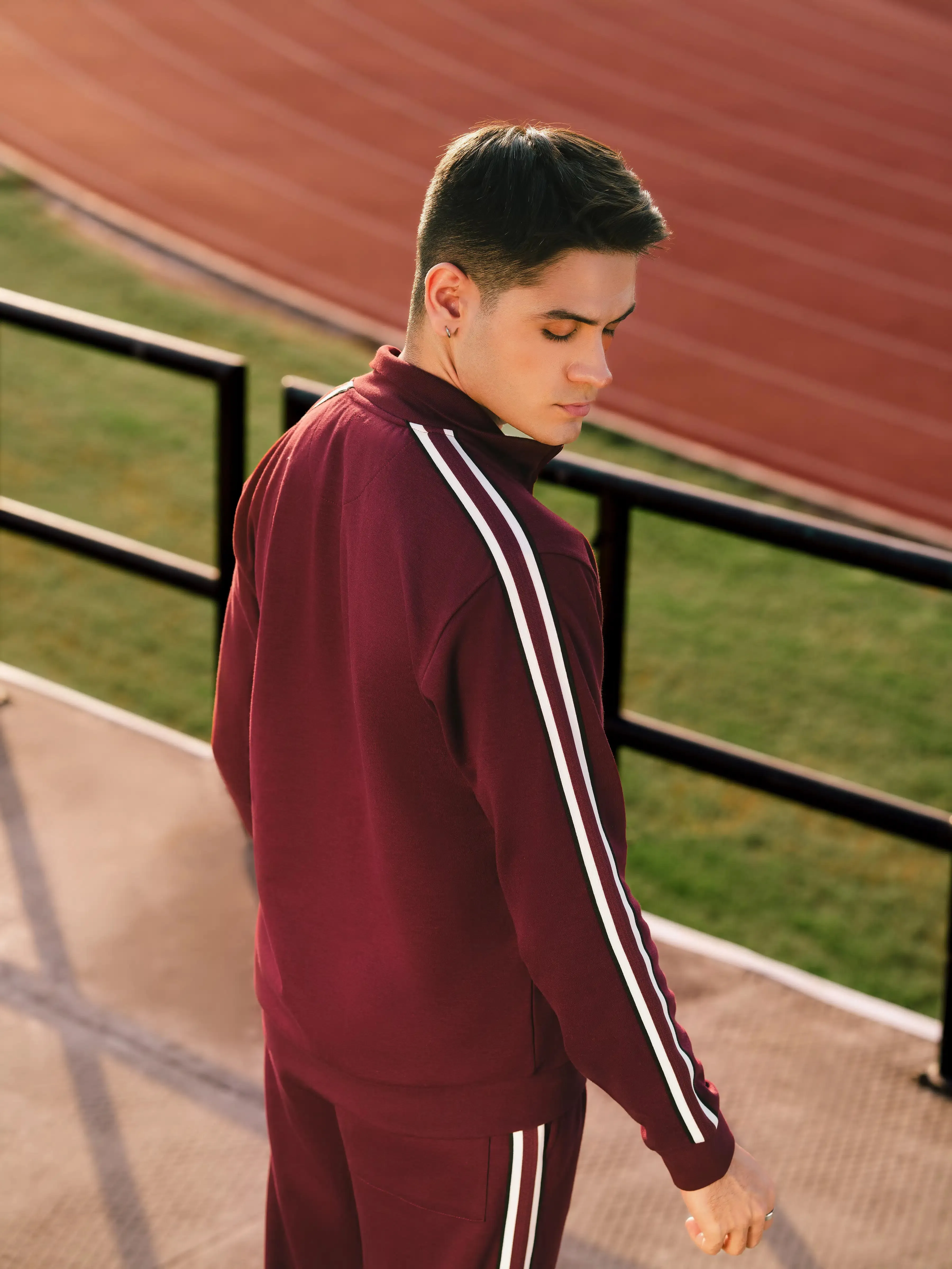 Maroon Mock Neck Zipper Jacket | Tracksuit - FMTTKS24-008