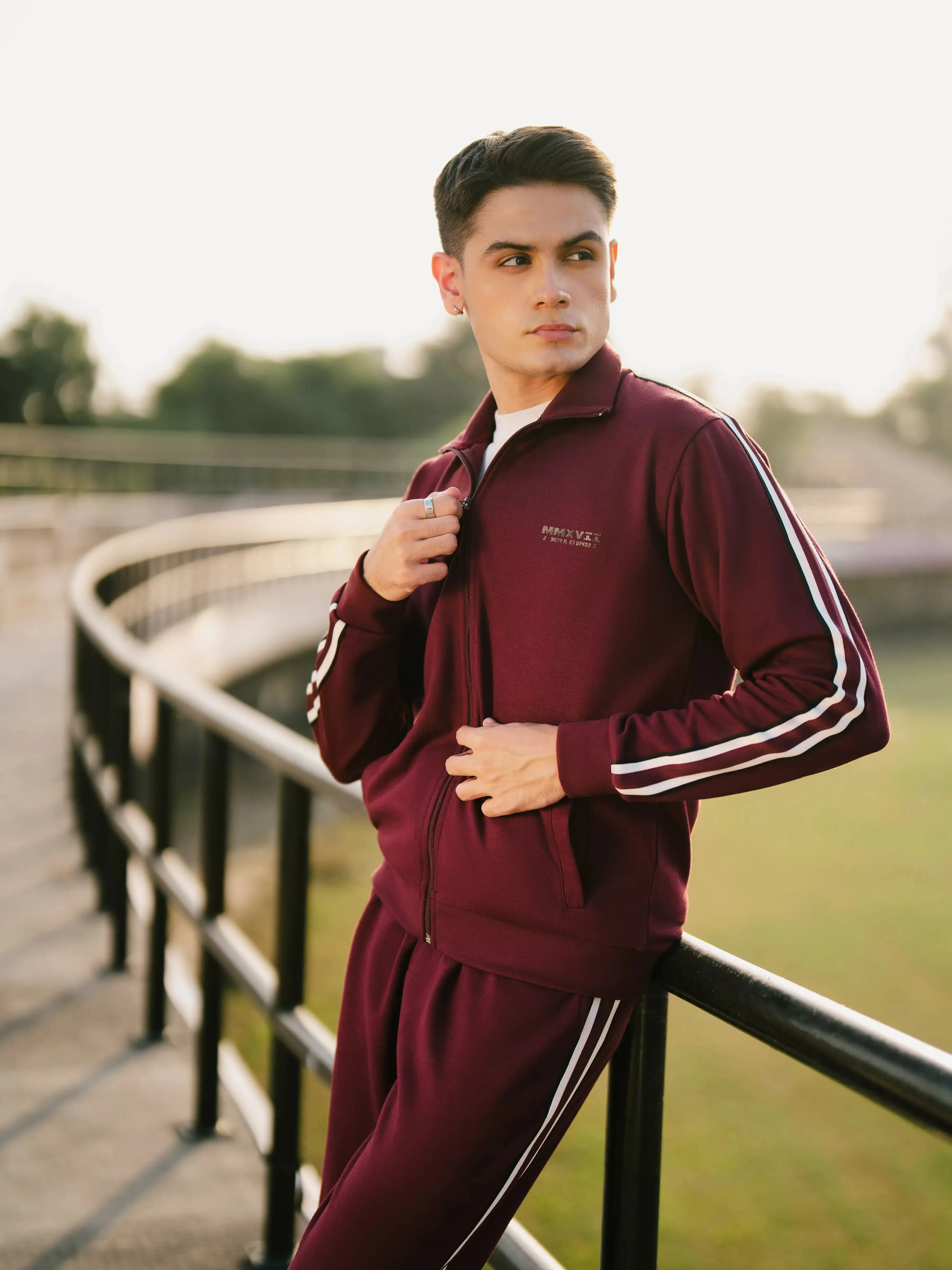 Maroon Mock Neck Zipper Jacket | Tracksuit - FMTTKS24-008