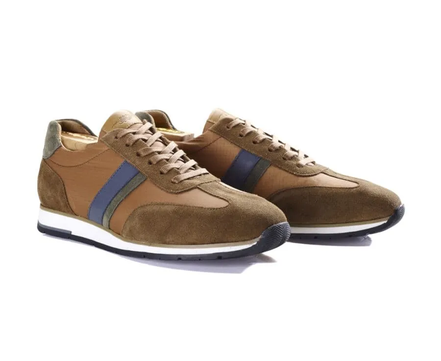 MELINGA Men's Trainers in Cognac Suede and Green