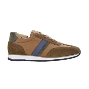 MELINGA Men's Trainers in Cognac Suede and Green