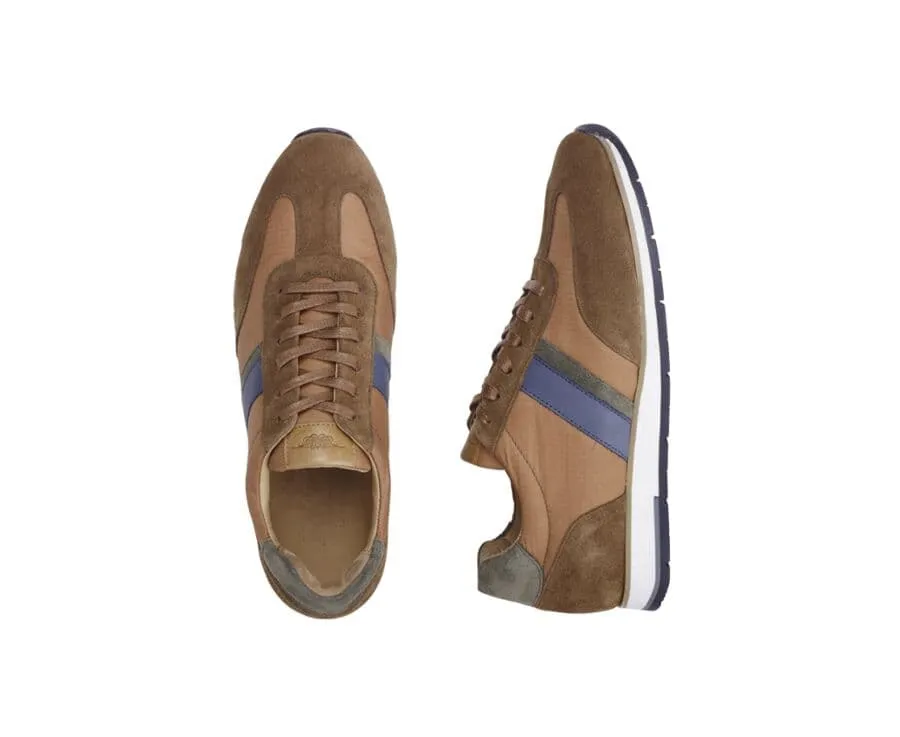 MELINGA Men's Trainers in Cognac Suede and Green