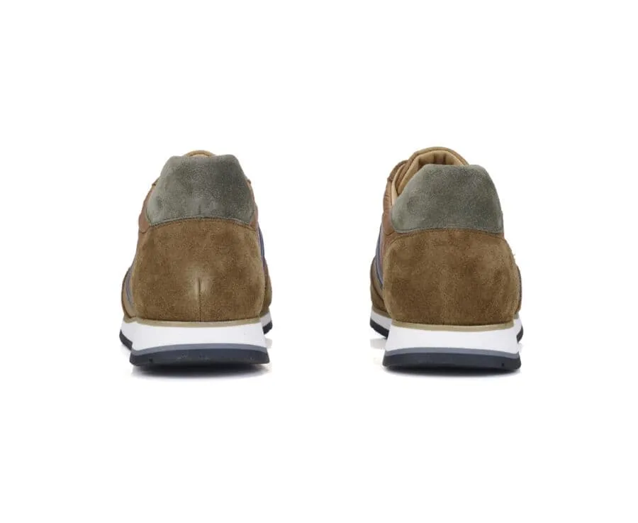 MELINGA Men's Trainers in Cognac Suede and Green