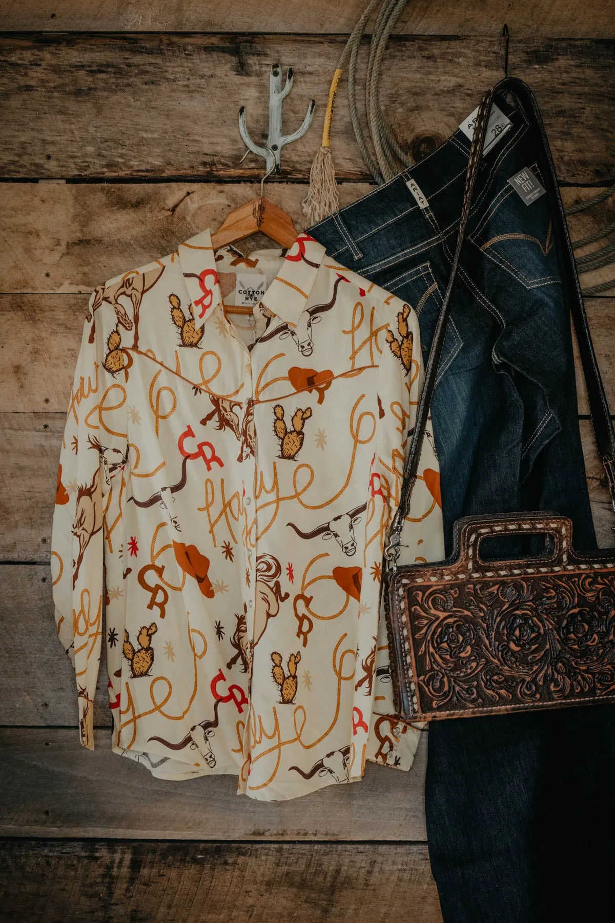 'Memphis' Howdy Butter Yellow Print Pearl Snap Shirt (S only )