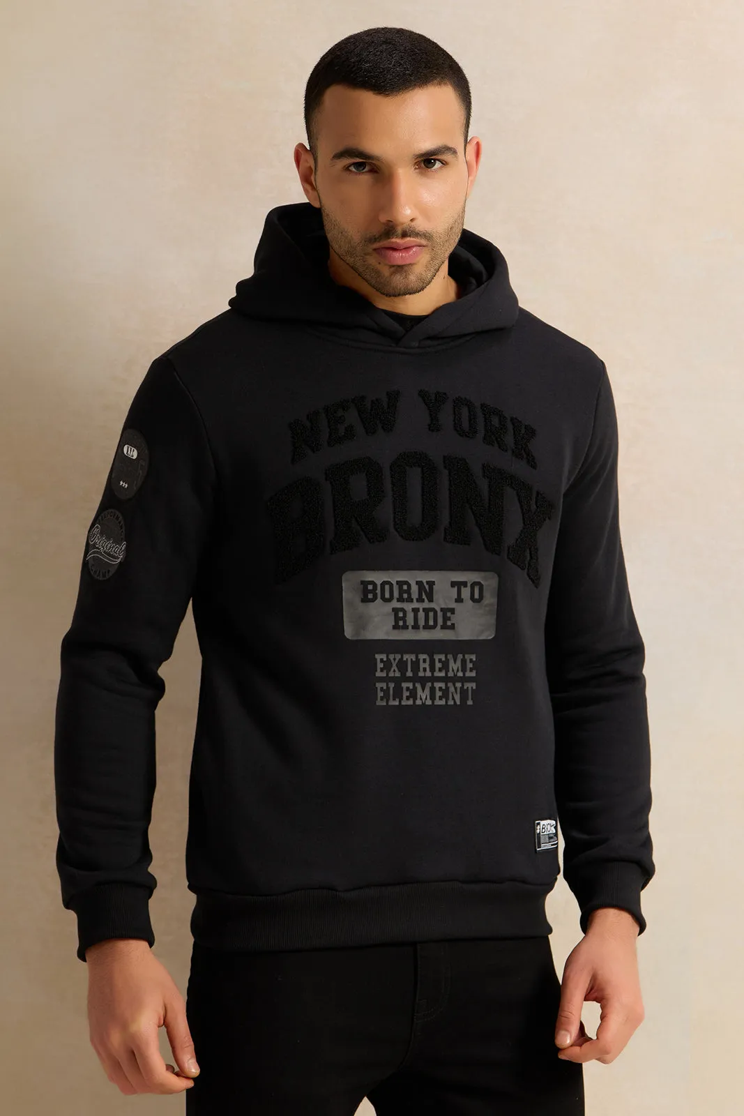 Men Black Printed Hooded Sweatshirt