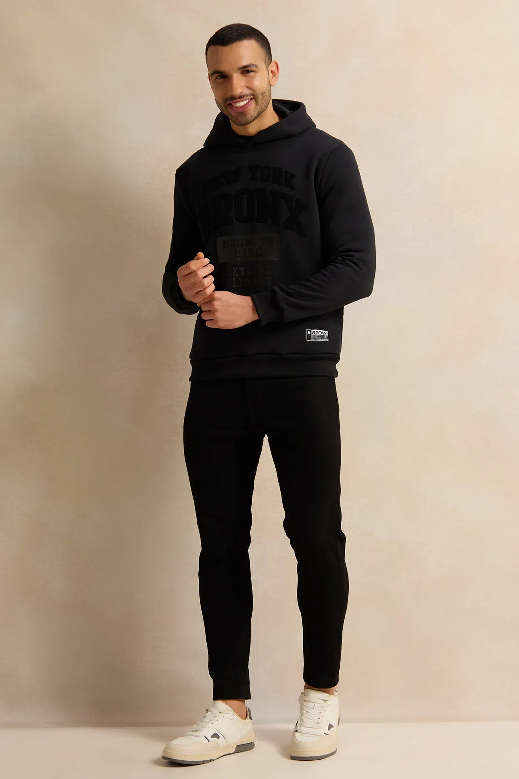 Men Black Printed Hooded Sweatshirt