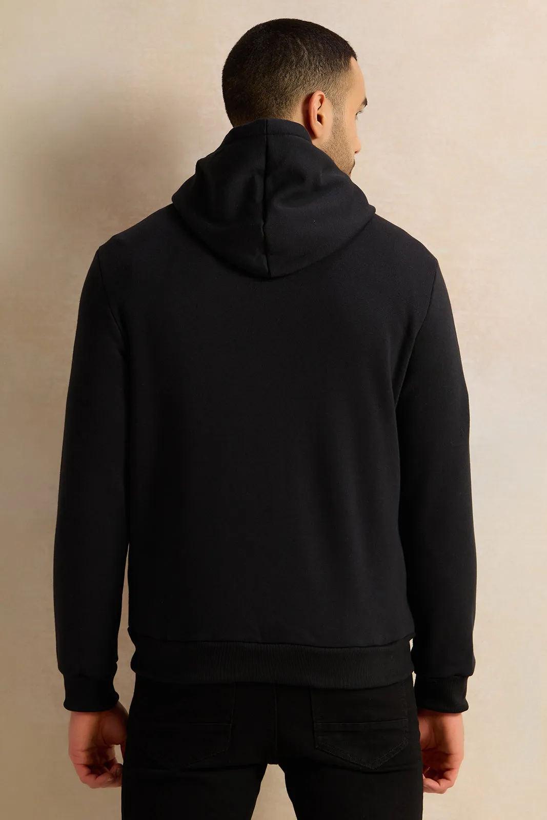 Men Black Printed Hooded Sweatshirt