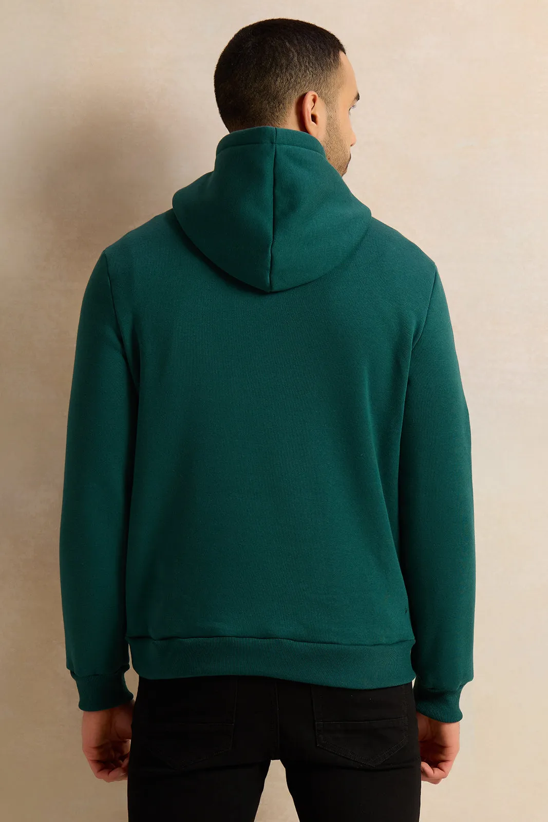 Men Olive Printed Hooded Sweatshirt