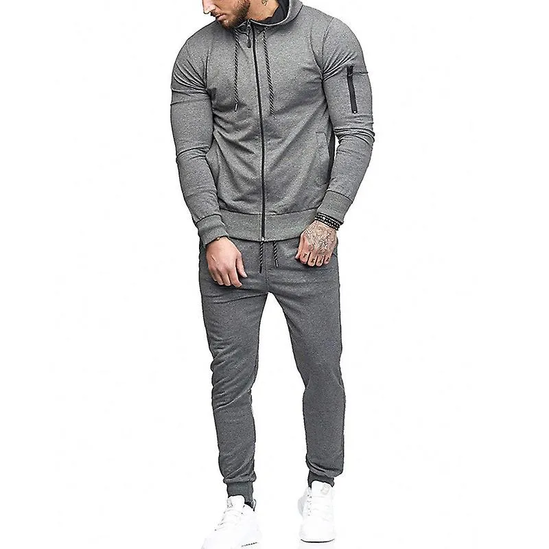 Men Outfit Set Tracksuit Set Hooded Jacket Pants Joggers Suit