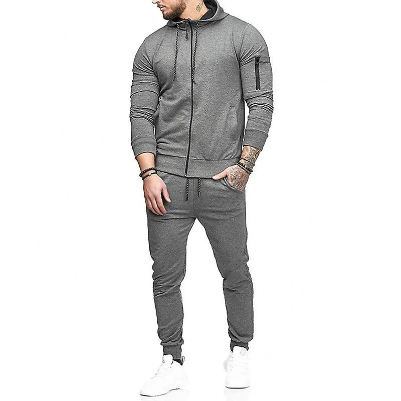 Men Outfit Set Tracksuit Set Hooded Jacket Pants Joggers Suit