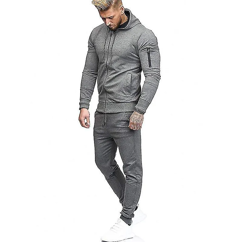 Men Outfit Set Tracksuit Set Hooded Jacket Pants Joggers Suit