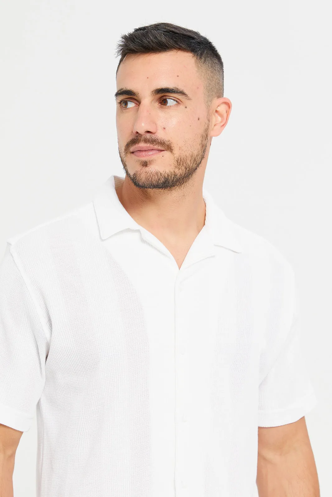 Men White Collared Knit Shirt