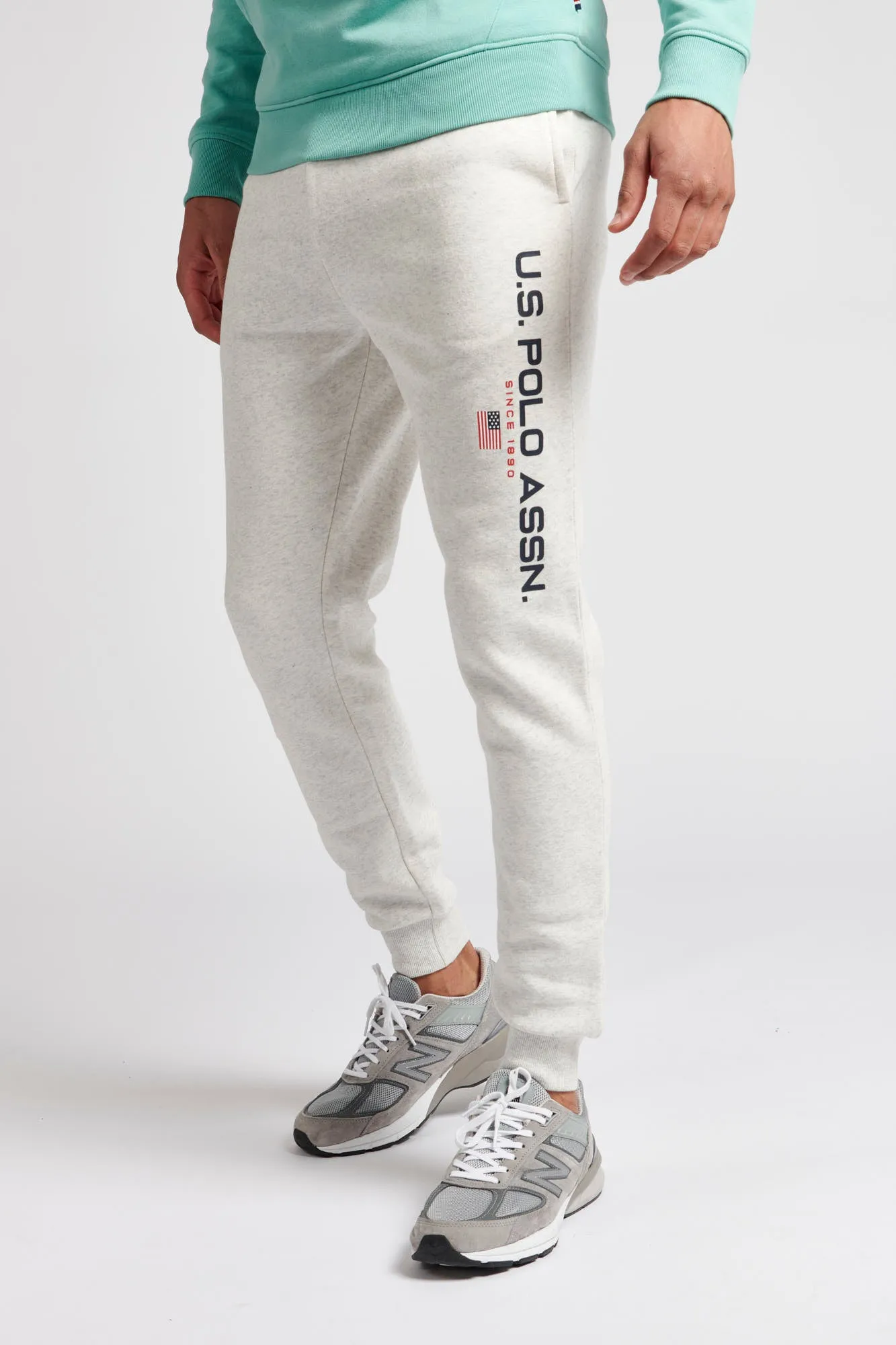 Mens Block Flag Graphic Joggers in Light Grey Marl