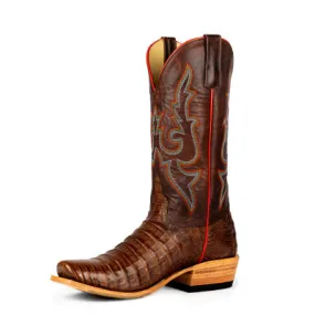 Mens Exotic Genuine Caiman Belly Leather Horsepower Cigar Pull-Up Boots - Style HP9511