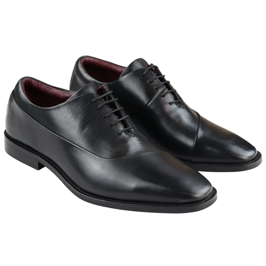 Mens Laced Real Leather Derby Shoes Smart Formal Classic Black