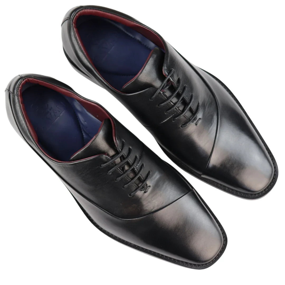 Mens Laced Real Leather Derby Shoes Smart Formal Classic Black