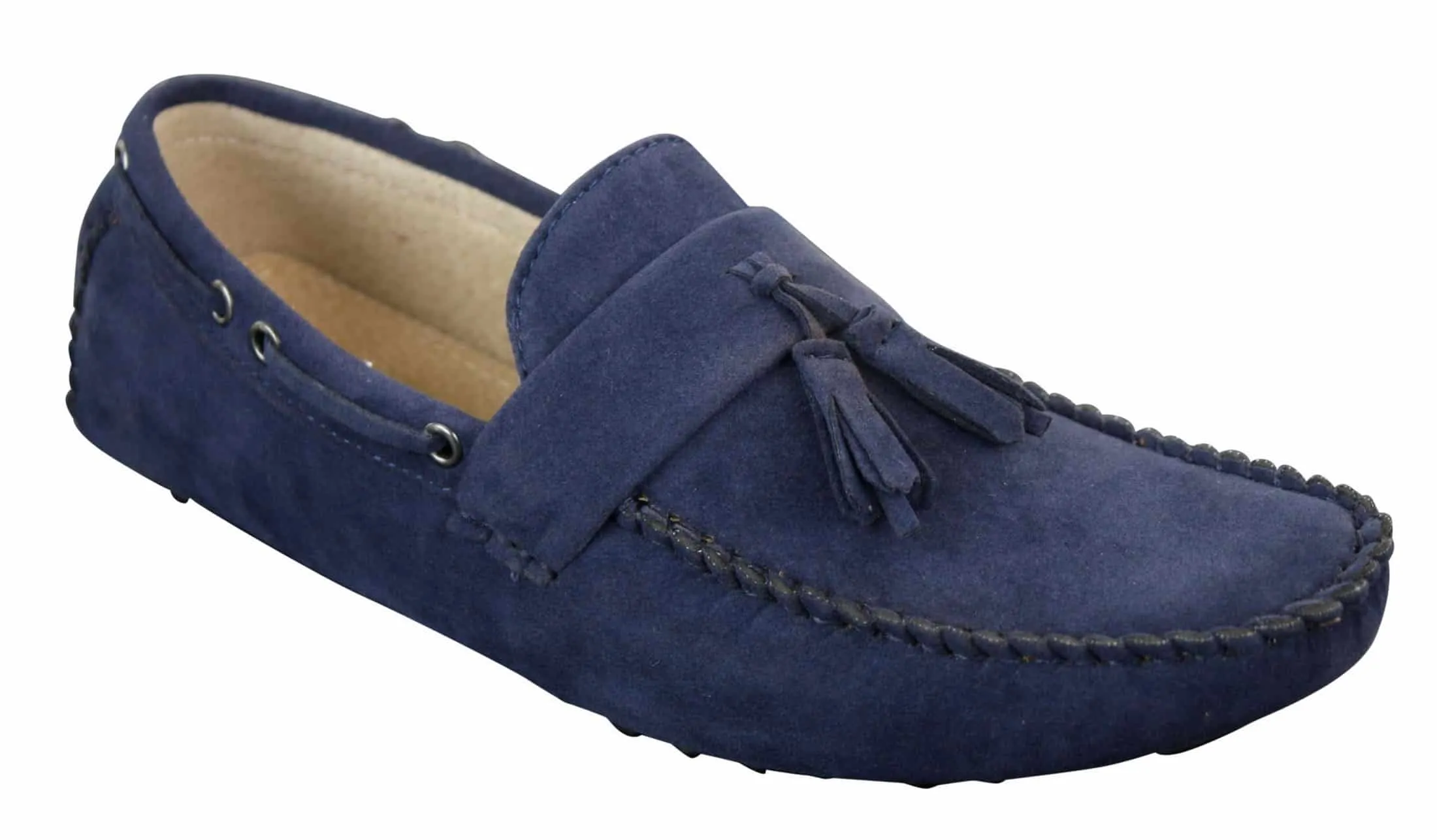 Mens Suede Brown Navy Tassle Loafers Driving Shoes Moccasins Slip On Leather