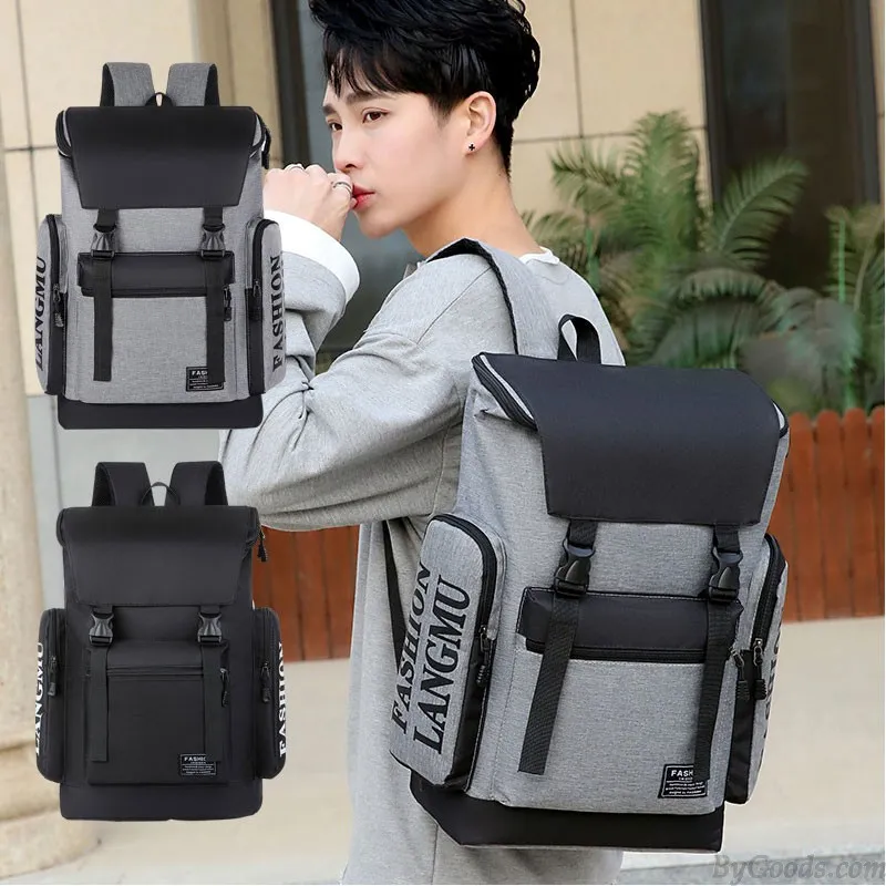 Men's Waterproof Outdoor Computer Daypack School Backpack Leisure Double Buckle Bag Travel Backpacks