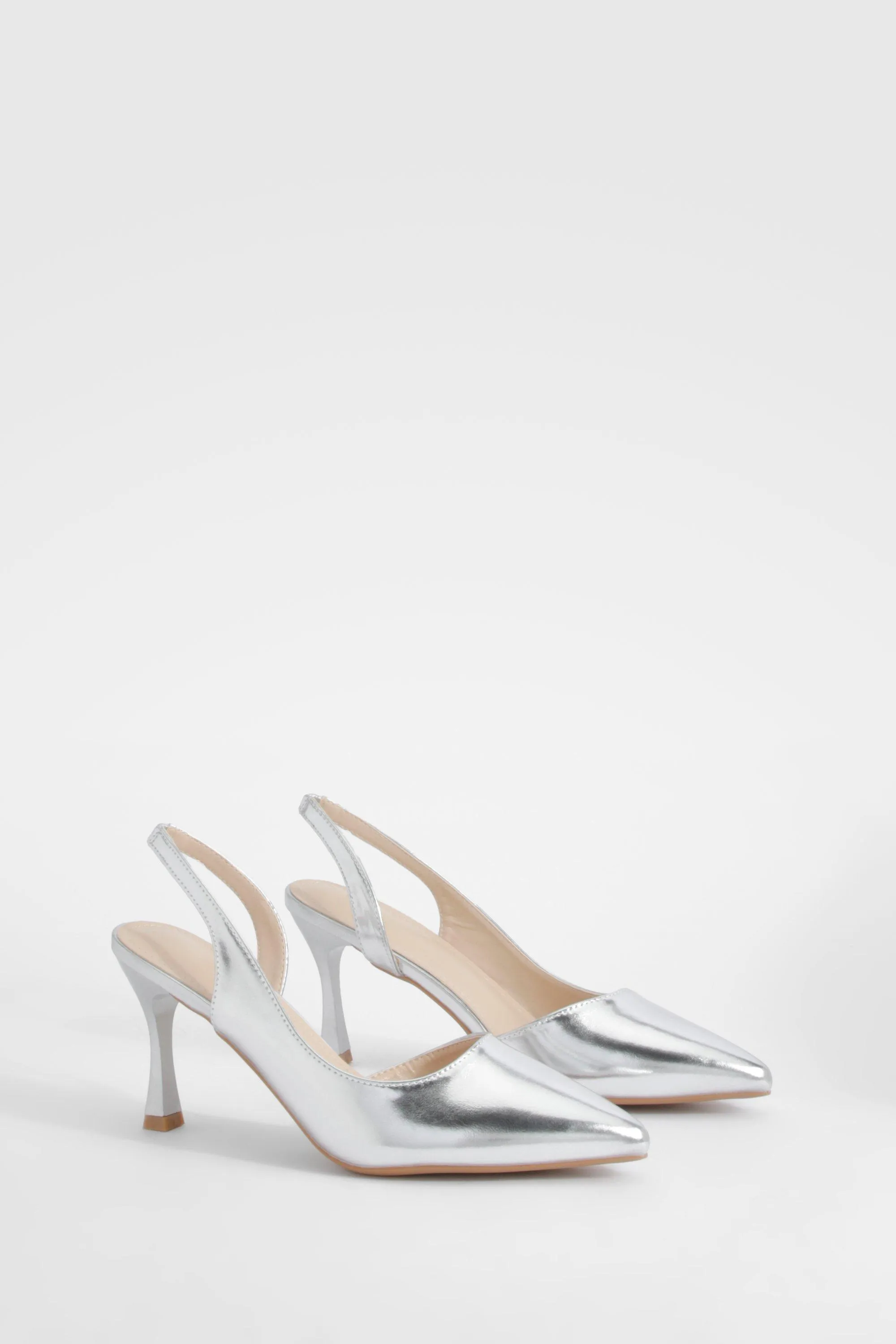 Metallic Asymmetric Slingback Court Heels