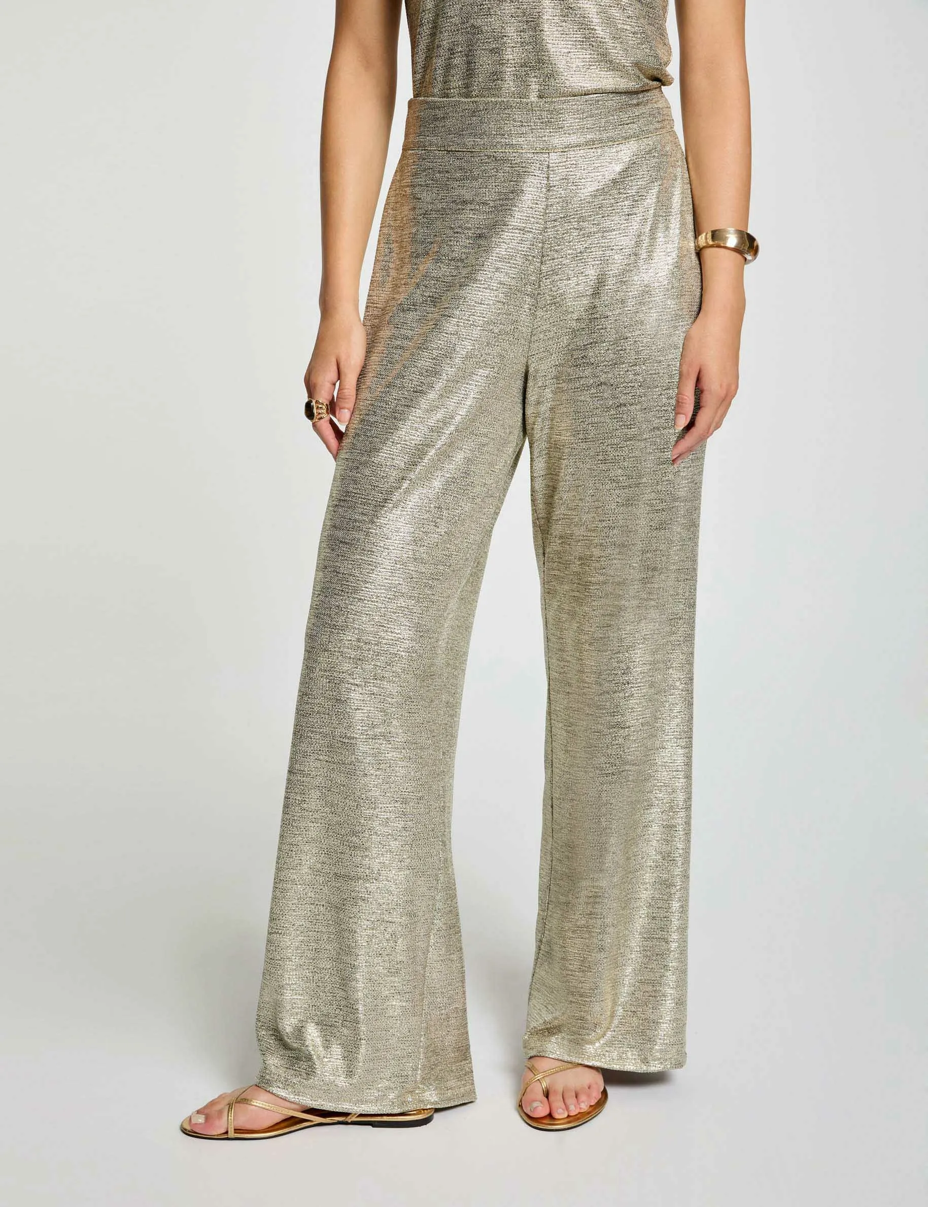 Metallised wide leg trousers gold women