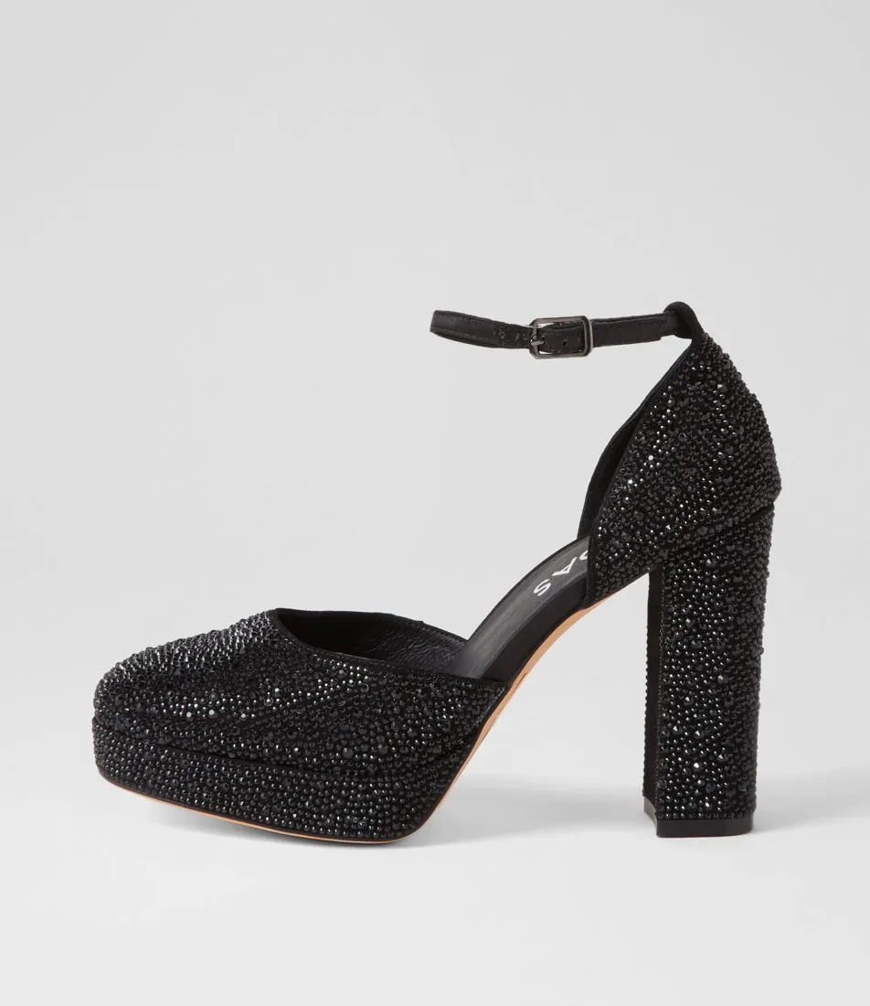 MIDAS Angelik Black Jewels Suede Heels