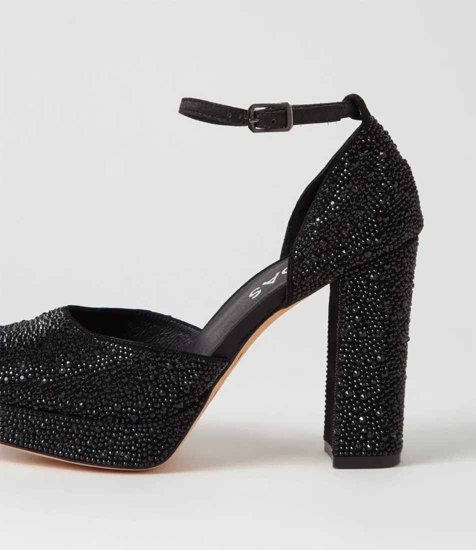 MIDAS Angelik Black Jewels Suede Heels