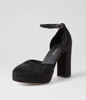 MIDAS Angelik Black Jewels Suede Heels