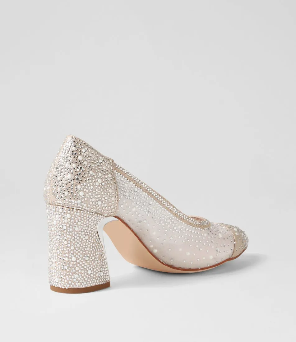 MIDAS Kennies Nude Off White Shimmer Leather Mesh Heels