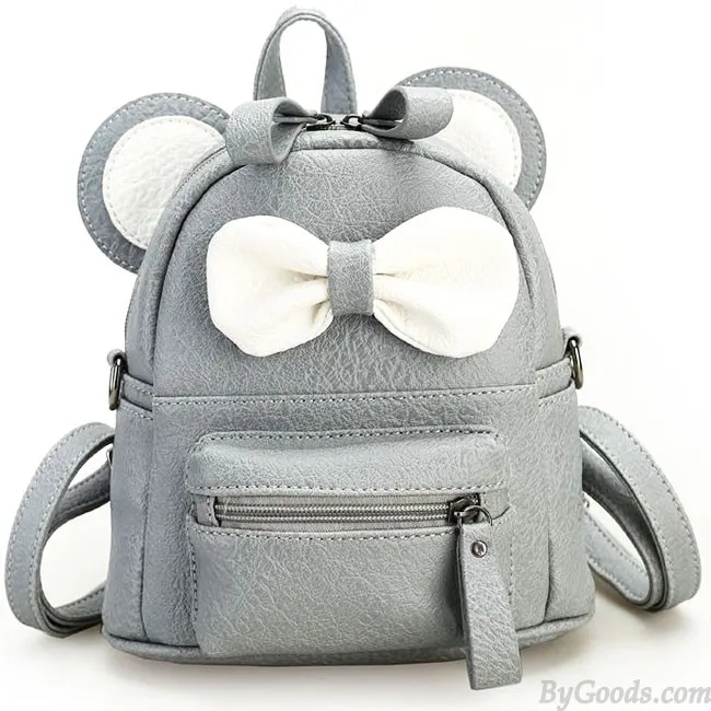 Mini Bow Cartoon Mouse and Kitty Ears PU School and College Backpack