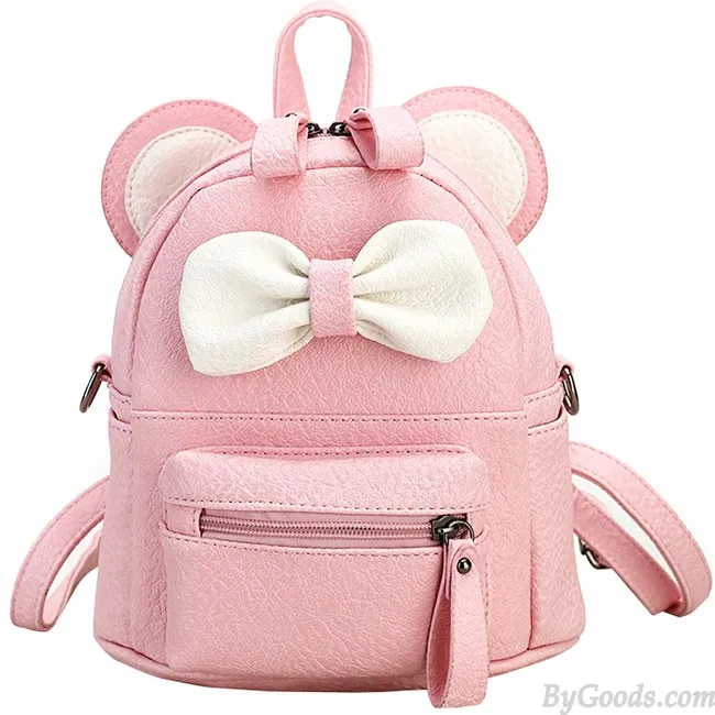 Mini Bow Cartoon Mouse and Kitty Ears PU School and College Backpack