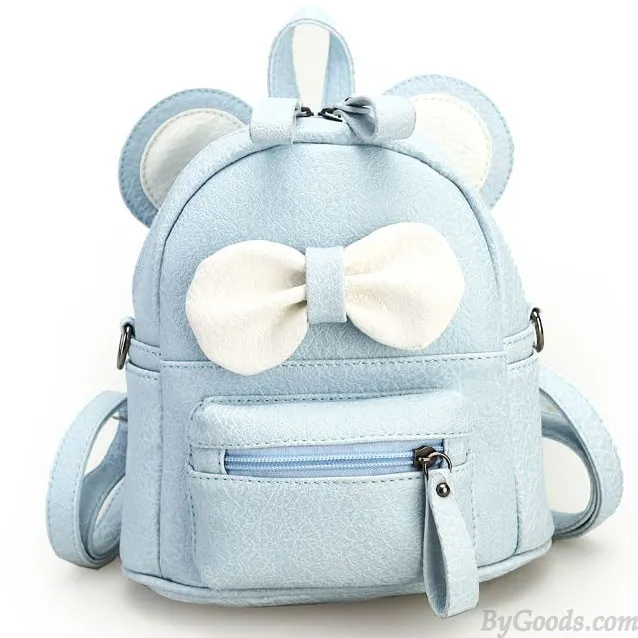 Mini Bow Cartoon Mouse and Kitty Ears PU School and College Backpack