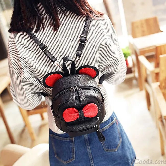 Mini Bow Cartoon Mouse and Kitty Ears PU School and College Backpack