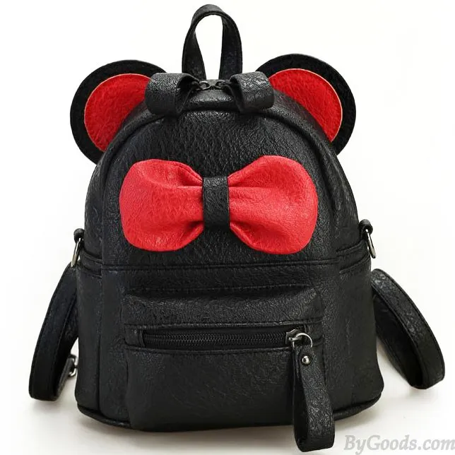 Mini Bow Cartoon Mouse and Kitty Ears PU School and College Backpack