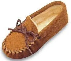 Kids' Minnetonka Suede Leather Moccasins with Pile Lining