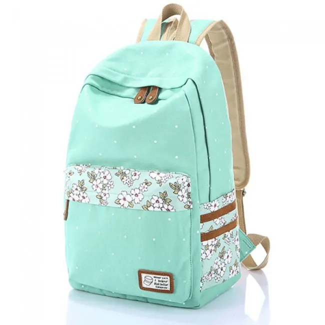 Mint Green Polka Dot Canvas School Backpacks