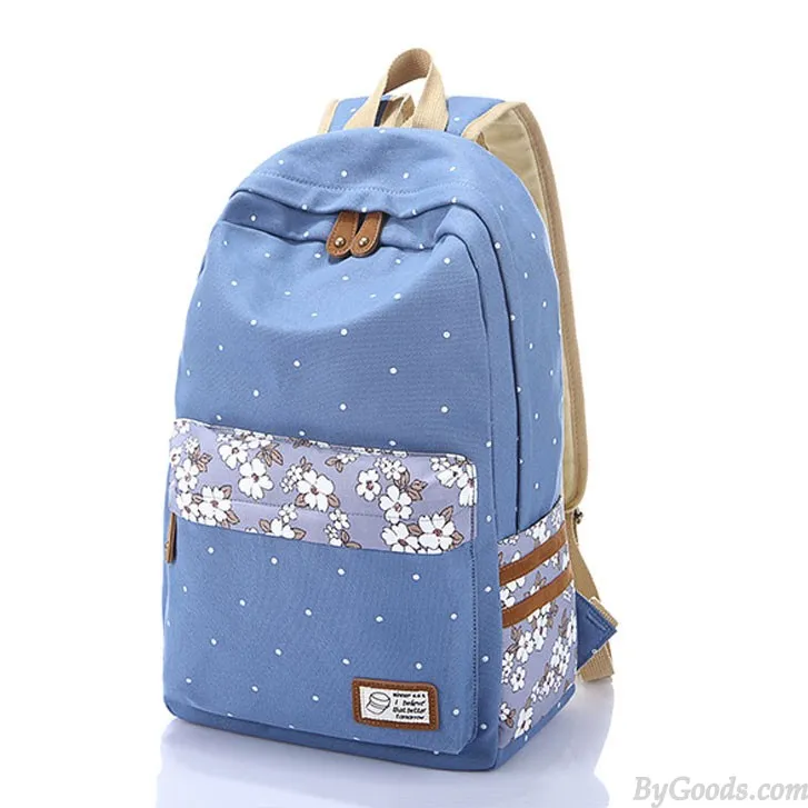 Mint Green Polka Dot Canvas School Backpacks