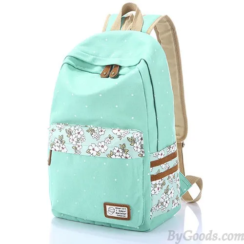 Mint Green Polka Dot Canvas School Backpacks