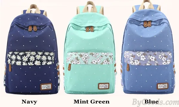 Mint Green Polka Dot Canvas School Backpacks