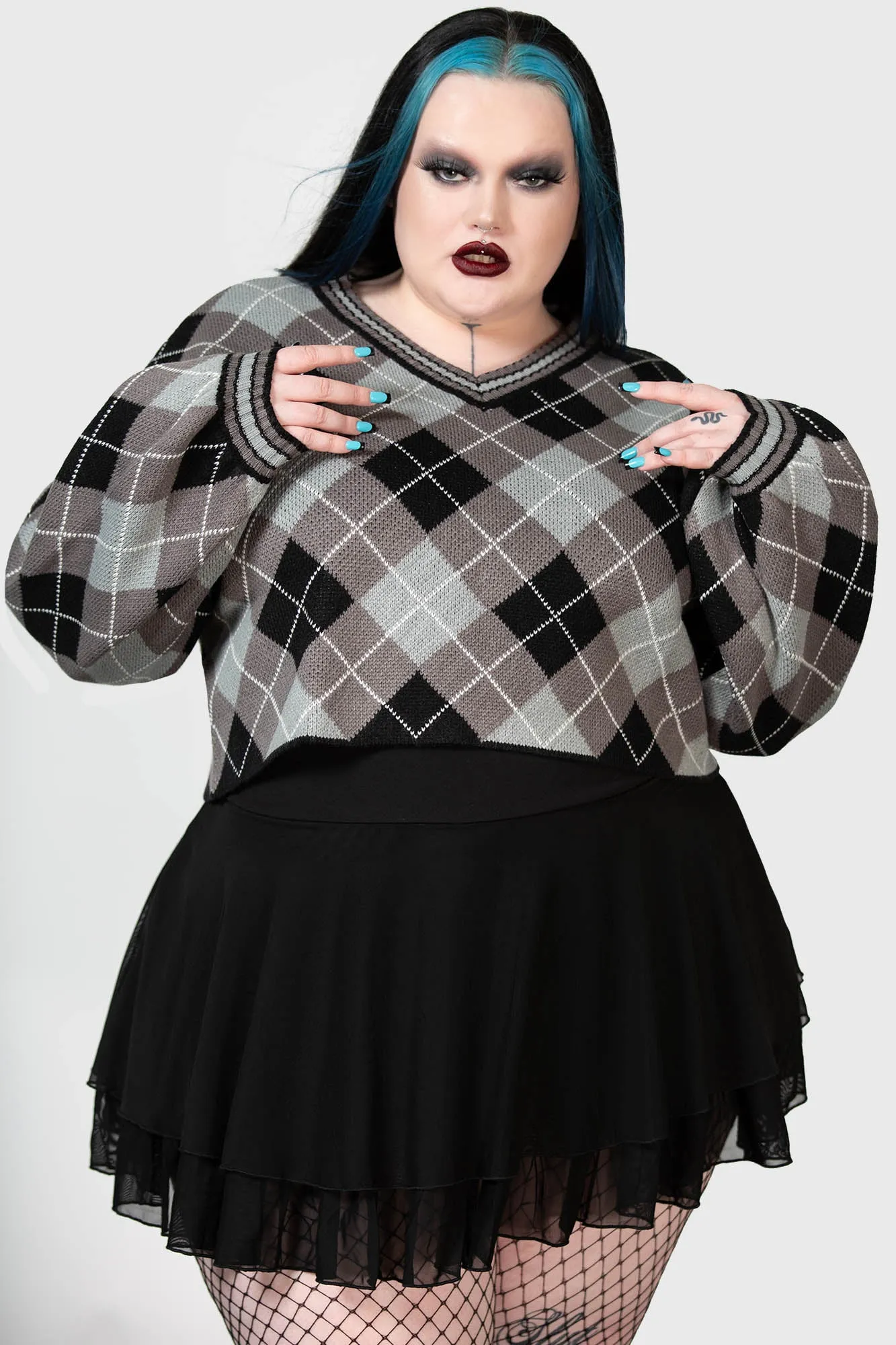 Nasiv Argyle Knit Top Plus Size