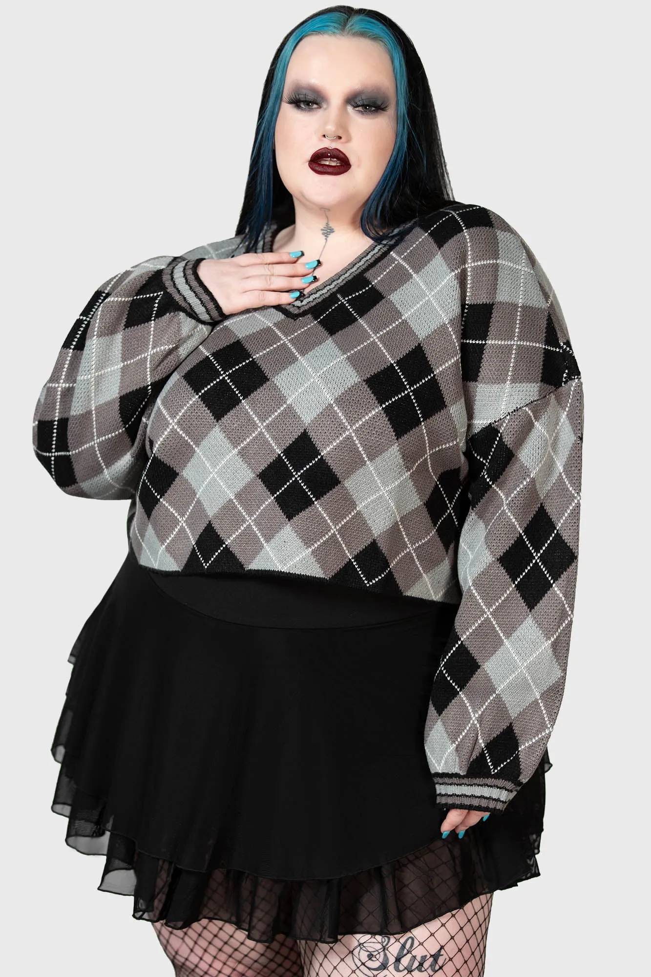 Nasiv Argyle Knit Top Plus Size