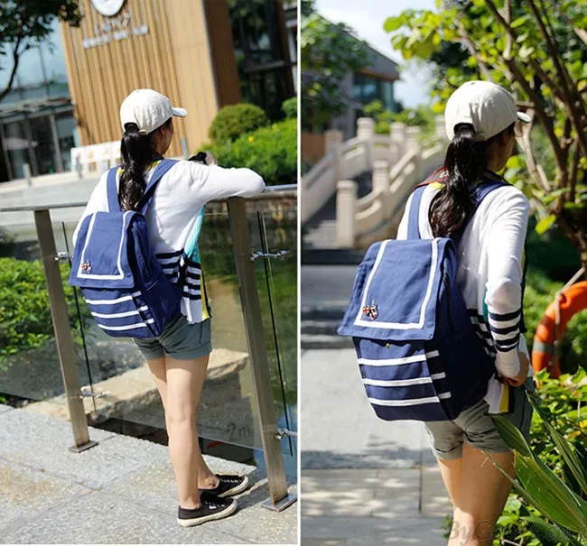 Nautical Stripe Canvas Backpacks